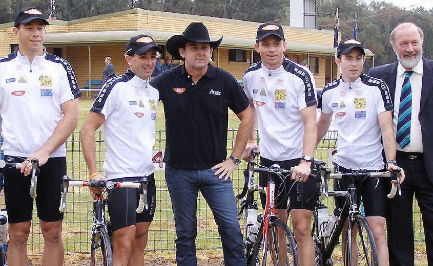 Referees Ben Cummins, and Gerard, Bernard and Chris Sutton will join Lee Kernaghan in a 1000km charity bike ride. Referees Ben Cummins, and Gerard, Bernard and Chris Sutton will join Lee Kernaghan in a 1000km charity bike ride.